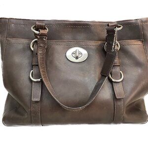 Coach Brown Leather Chelsea Turnlock Satchel Tote Bag F14015